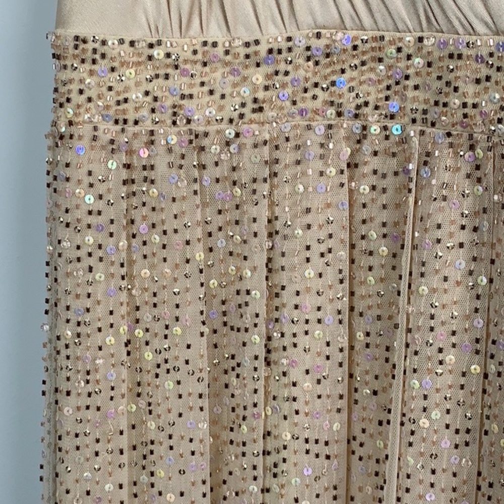BCBG Beaded Pleated Blush Cocktail Dress - Picture 6 of 8
